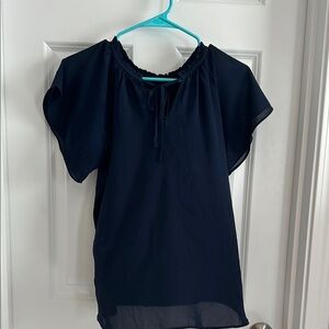 LOFT Navy Blue Color Relaxed Tie Front Short Sleeve Blouse